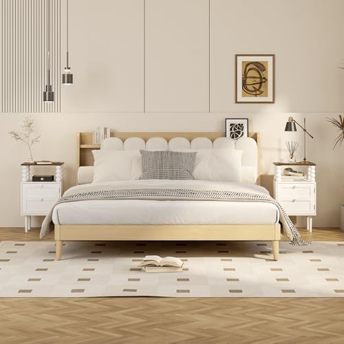 Veegle White Nightstand,Mid-Century Modern Bedside Table with Storage Drawer and Open Wood Shelf, for Bedroom and Small Spaces,Night Stand with Solid Wood Legs (White) - Image 3