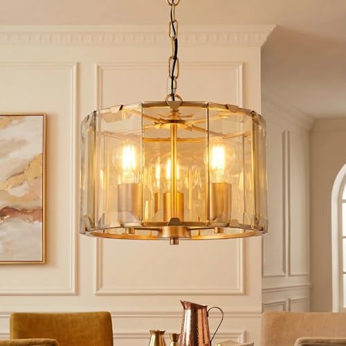 Gold Chandeliers for Dining Room,3-Light Pendant Lights Kitchen Island Round, Height Adjustable Modern Dining Room Light Fixture over Table for Kitchen Entryway Foyer Living Room, UL Listed, 13 Inch by Taloya
