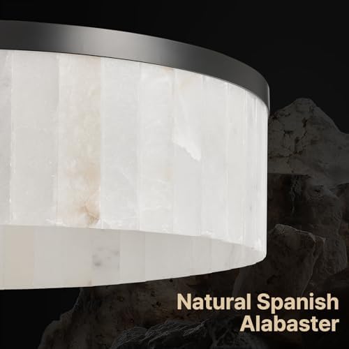 42" Round Alabaster Chandelier, Modern Black Marble Light Fixture - Image 3