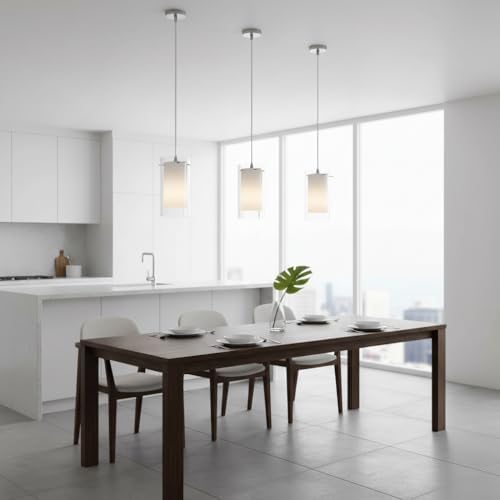 AKEZON Brushed Nickel Pendant Light Kitchen Island, Adjustable Height - Image 2