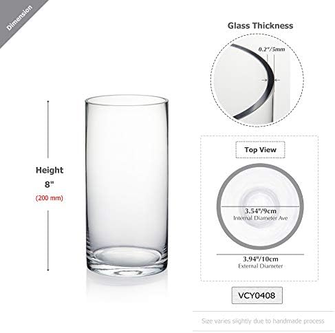 WGVI Quality Thick Weighted Clear Cylinder Glass Vases, 4" W x 8" H, Flower Arrangement Floating Candle Holders Wedding Centerpieces Terrarium Planter Floral Storage Container, Bulk Wholesale, 12 Pcs - Image 2