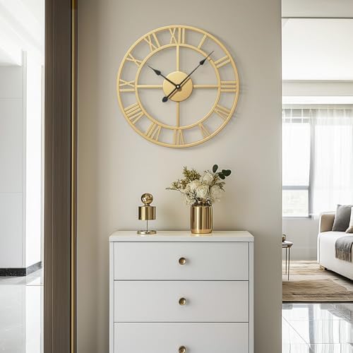 Cuspin 24 Inch Large Gold Wall Clock Decorative Wall Clocks for Living Room by Cuspin