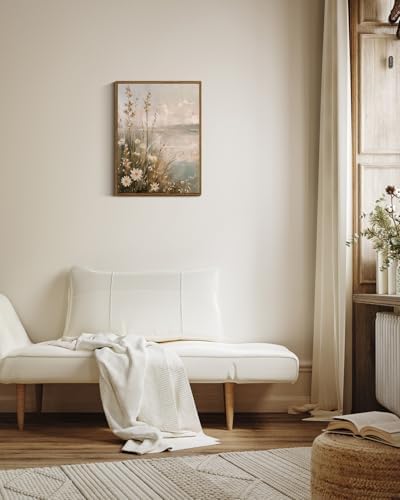 InSimSea Framed Canvas Wall Art Vintage Decor, Wildflowers Landscape Pictures Bathroom Wall Decor Aesthetic, Living Room Bedroom Flower Nature Home Decorations, 12x16inch - Image 2