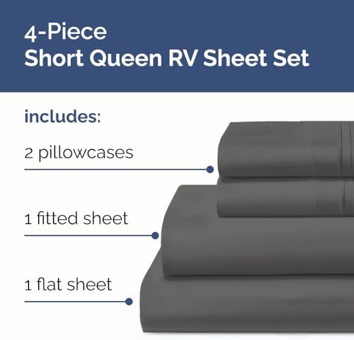 Short Queen Size 4 Piece Bed Sheet Set - RV Short Queen Sheets - Charcoal - Image 2