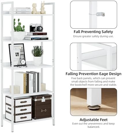 NUMENN Bookshelf, 5 Tier Freestanding Shelving Unit, White - Image 6