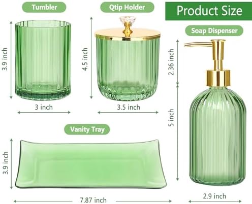 Haturi Glass Bathroom Accessories Set, Green Bathroom Set, 4 Pcs - Image 2