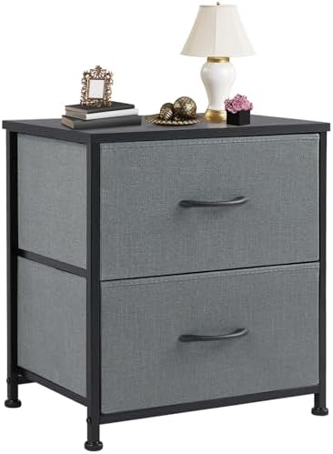 DUMOS Nightstand Small Dresser with 2 Fabric Drawers Side Bedroom End Table Kids Bedside Storage Furniture for 20 inch Tall Night Stand for Closet, Entryway, College Dorm, Grey by DumosLifestyle