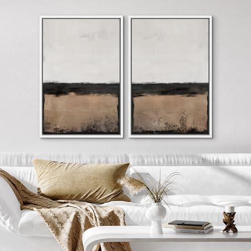 SIGNWIN Framed Canvas Print Wall Art Abstract Landscape Neutral Tones with Horizon Line Illustrations Modern Art Decorative Contemporary for Living Room, Bedroom, Office - 24"" x36 x2 White - Image 3