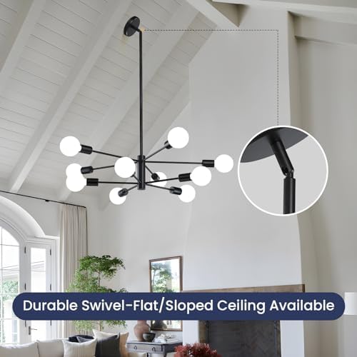RUIYEY Modern Sputnik Chandeliers Light, 10-Light Black Chandeliers for Dining Room, E26 Height Adjustable Chandelier Ceiling Lighting Fixture for Farmhouse Kitchen Island Living Room Foyer - Image 4