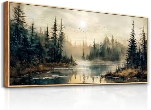 FUHAIHUA Wood Framed Large Wall Decor For Living Room Canvas Wall Art For Office Farmhouse Wall Decorations For Bedroom Forest River Landscape Paintings Modern Pictures Artwork Room Home Decor 32x72 In by FUHAIHUA