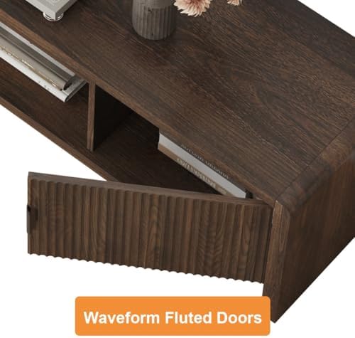 FATORRI TV Stand for 75/65/55 Inch TVs, Mid Century Modern Entertainment Center with Storage, Wood Waveform Fluted-Door Television Media Console for Living Room, Bedroom (63 Inch W, Dark Walnut) - Image 4