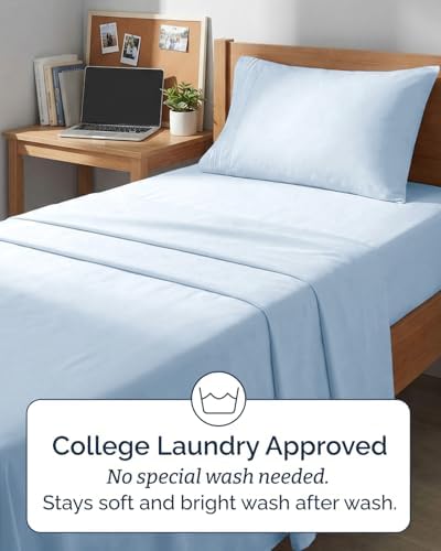 Twin XL 3 Piece Sheet Set - College Dorm Room Essentials - Light Blue - Image 6