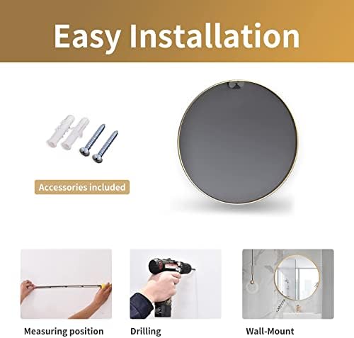 HARRITPURE Round Mirror 19.6" Gold Wall Mounted Circle Mirror with Aluminum Alloy Frame Modern Design for Bathroom, Living Room, Vanity, Bedroom, Entryway - Image 6