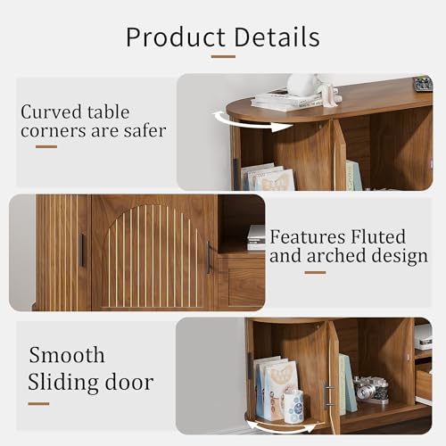 70" Fluted TV Stand for Tvs up to 80" Entertainment Center with Storage - Image 4