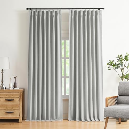 Vision Home Light Grey Pinch Pleated Full Blackout Curtains Linen Blended Room Darkening Curtain Panels 108 inch for Living Room Bedroom Thermal Insulated Pinch Pleat Drapes with Hooks 40" Wx108 Lx2 by VisionHome