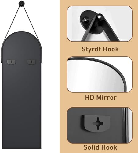 Full Length Mirror, Arched Wall Mounted Mirror, 48"x16" Door Mirrors with Hanging Leather Strap, Wall Mirrors Full Length with Aluminum Frame for Bathroom Living Room Entryway (Black) - Image 6