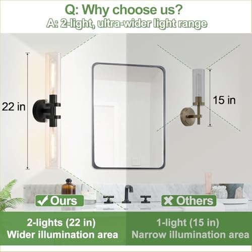 Wall Sconces Set of Two, Hardwired Matte Black Bathroom Sconces Wall Lighting with Clear Glass, Modern Sconces Wall Decor Set of 2 Bathroom Light Fixtures for Mirror Hallway (Bulbs Not Included) - Image 3
