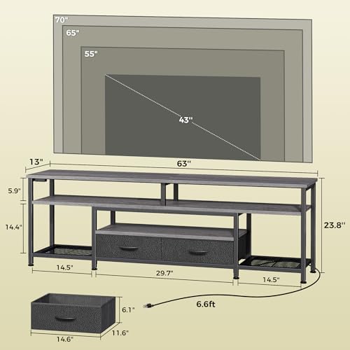 Huuger 63 Inch LED TV Stand with Power Outlets for 65 70 Inch TV - Image 6