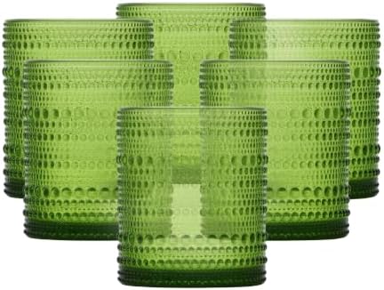 FORTESSA Jupiter Beaded Hobnail Glass Vintage Themed Drinkware Set, 10 Ounce Double Old Fashioned Glass (Set of 6), Dishwasher-Safe, Fern Green by Unknown