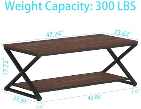 HSH 39" Rectangle Coffee Table with Storage for Living Room, Walnut - Image 2