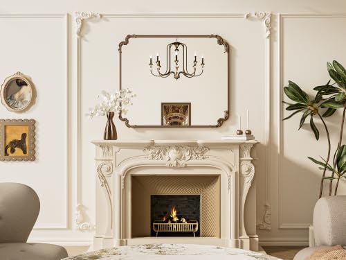 TETOTE Baroque Gold Antique Brass Scroll Wall Mirror 42 x 36 Vintage Rectangle Framed Baroque French Rectangular Mirror for Mantle Fireplace Bathroom Living Room, Horizontal/Vertical - Image 2