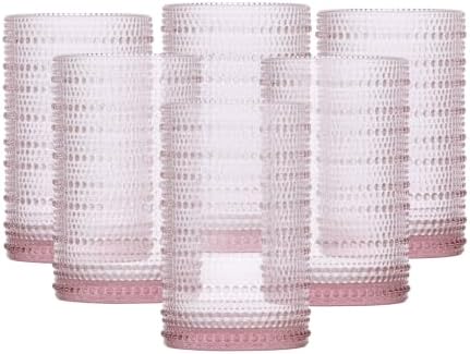 Fortessa Jupiter Beaded Hobnail Glass, 13 Ounce Iced Beverage (Set of 6), Pink by Unknown