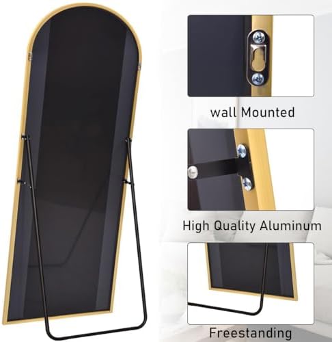 Floor Length Mirror, 76"x34" Arch Full Length Mirror Hanging or Leaning, Body Mirrors with Stand, Arched-Top Wall Mounted Mirrors with Aluminum Frame for Bedroom (Gold) - Image 5