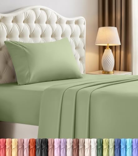 Twin Sheets Set, 3 Pieces 16" Deep Pocket Hotel Luxury Bed Sheets, Sage by UTOPIABEDDING