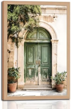 skysoon Mallorca Green Door Wall Art, Boho Mediterranean Architecture Print by Unknown