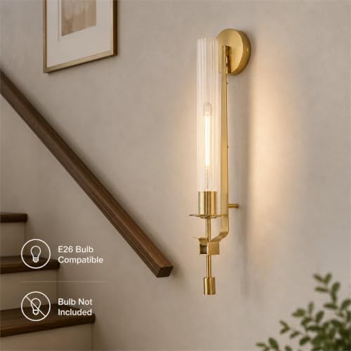 LIGHTLAND Gold Wall Sconce, 28 Inch Modern Metal Glass Wall Light Fixture, Wall Lamp for Living Room Bedroom Hallway (Pack of 1) - Image 7