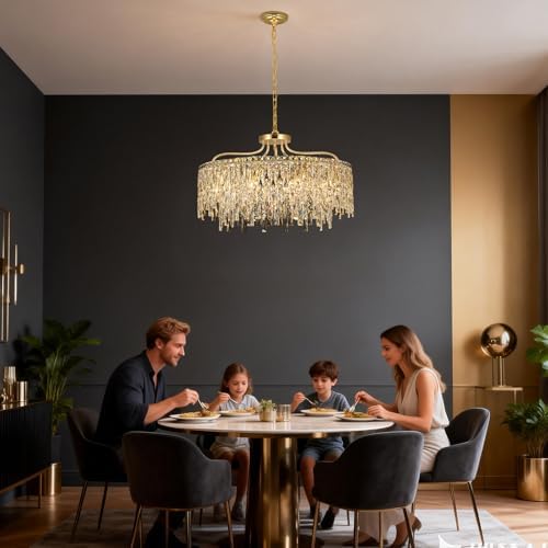 10 Lights Modern Gold Crystal Chandeliers for Dining Room 28" - Image 2