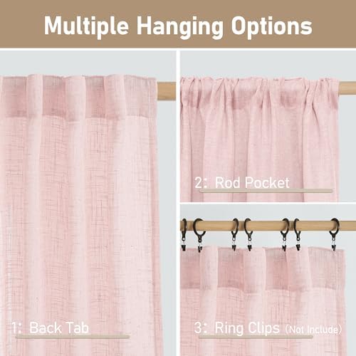 LAMIT Pink Linen Curtains 54 Inch Length for Bedroom, 52 x 54 Inch - Image 3