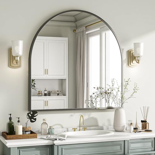 VooBang Wide Arched Wall Mirror, 31 x 32 inch Arch Bathroom Mirror Black - Image 3