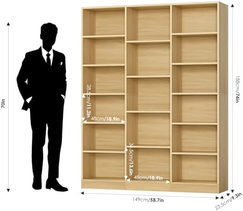 FACBOTALL Triple Wide Bookshelf, Large Bookshelf with 17 Display Shelves - Image 3