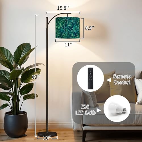Arc Floor Lamp Teal Blue Floral Paisley Watercolor Dimmable Modern Standing Lamp with Remote Adjustable Drum Shade Footswitch Tall Pole Lamp for Living Room Bedroom - Image 2