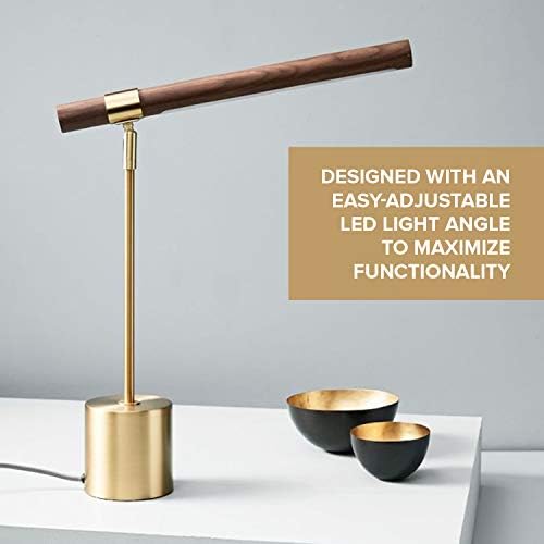 Modern Banker Slim Table Lamp - LED Desk Light - Wood Brass Lamp - Adjustable Table Lamp - Mid Century Desk Lamp for Home, Bedside, Office - Steampunk MCM Mid Modern Century - Image 6