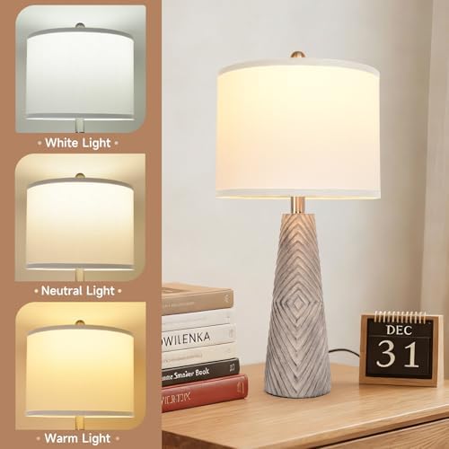 Terpsichore Nightstand Lamp Bedside Lamps Set of 2 Vintage Rustic Farmhouse Table Lamp 3 Way Dimmable Horizontal Stripe Light,for Living Room Bedroom,USB A+C (Gray, Hing 24 in) - Image 3