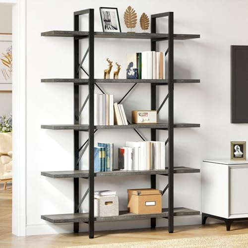 DWVO 5-Tier Bookshelf, 70.9" Tall Bookshelves Vintage BookCases with 5 Shelves Display Storage Shelves for Home Office, Living Room, Charcoal Gray - Image 3