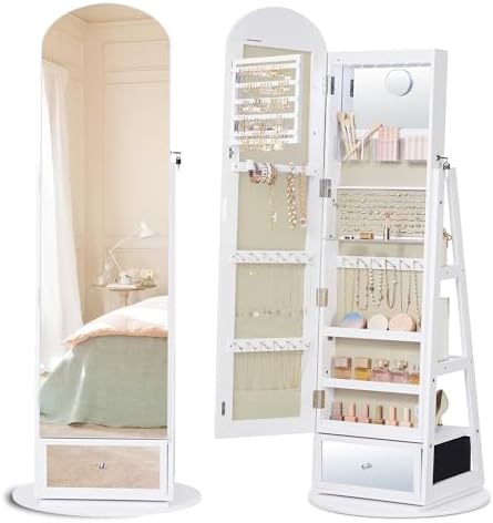 SONGMICS 360° Swivel Jewelry Cabinet, Full-Length Arched Mirror by SONGMICSbySONGMICSHOME