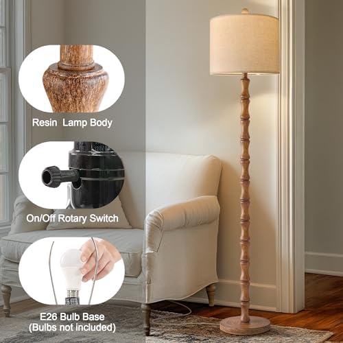 BOBOMOMO 62" Rustic Floor Lamp for Living Room, Retro Farmhouse Floor Lamp Rotary Switch, Resin Standing Lamp for Living Room, Corner, Dining Room, Bedroom, Home Decor - Image 4