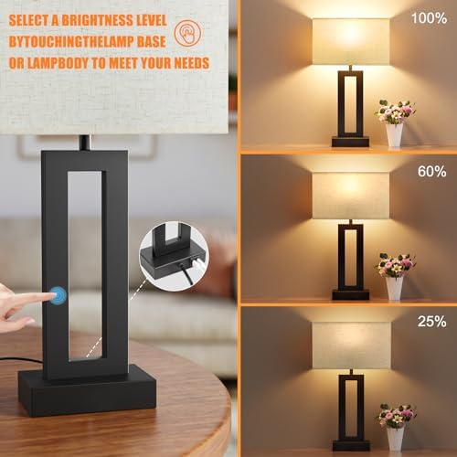 Nightstand Table Lamps for Bedrooms Set of 2 - Touch Bedside Lamp with USB C+A, 3 Way Dimmable Living Room Lamps for End Tables Set of 2, Modern Night Stand Lamps for Bed Side Guest Room(Cream) - Image 3