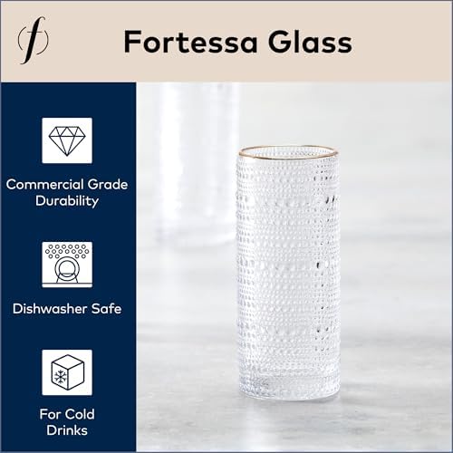 FORTESSA Jupiter Beaded Hobnail Glass Vintage Themed Drinkware Set, 10.8 Ounce Collins Highball Glass (Set of 6), Dishwasher-Safe, Clear/Gold Rim - Image 2