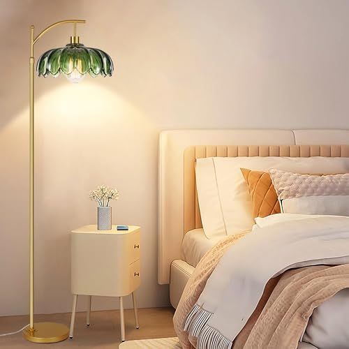 Arc Floor Lamps for Living Room Gold Floor Lamp with Remote Control,Dimmable Floor Lamp with Glass Lampshade,Vintage Mid Century Modern Standing Lamp Tall Flower Lamps for Bedroom Corner - Image 7