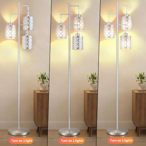72" Dimmable Floor Lamp with Remote & Timer, Modern Minimalist Standing Lamp for Living Room Bedroom, 3 Individually Controlled Heads, 2 Height Options, 3x 1100LM LED Bulbs Included -Silver - Image 7