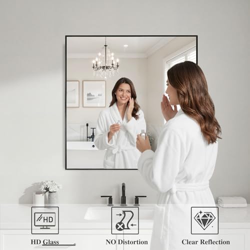 Koonmi Black Mirrors for Wall, 30x30 Inch Bathroom Mirror, Rectangular Wall Mirror for Living Room Bedroom Bathroom, Hangs Horizontally or Vertically - Image 3