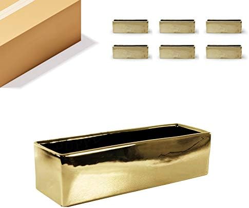 WGVI Long Rectangle Ceramic Planter Vase in Gold 12" x 4" x 4"H, Block Rectangular Terrarium Box Pot, Flower Arrangement, Table top Centerpiece, Home Decor Organization Storage Container, 6 Pcs. by WGVInternational-OpusGlassware