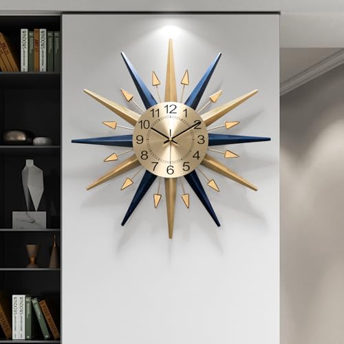 Starburst Large Wall Clock,Mid Century Decorative Wall Clock Modern Silent Clock Battery Operated for Living Room/Kitchen/Entryway/Bedroom/Office/Dinning Room Metal Wall Decor by HEBOIXHOMEDECOR