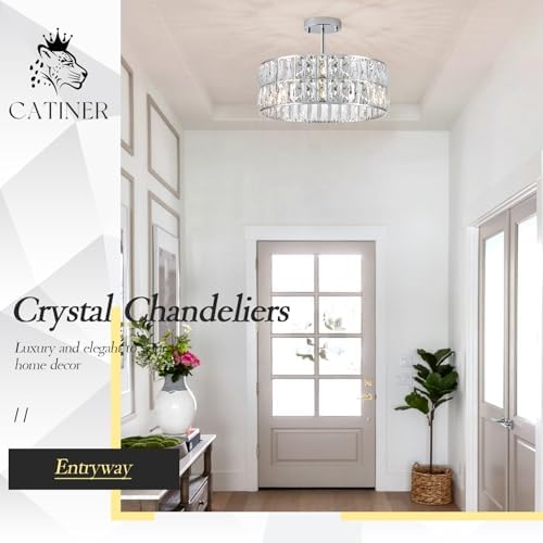 CATINER Chrome Crystal Chandelier 18" 6-Light Modern Semi Flush Pendant - Image 5