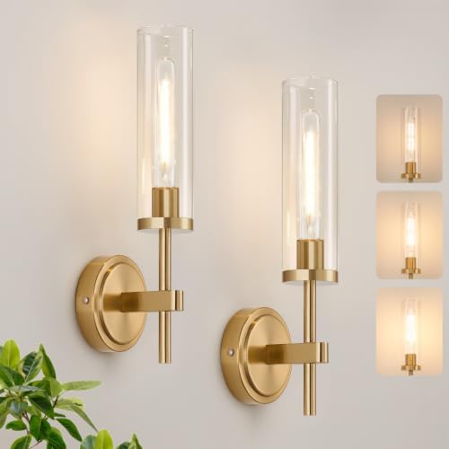 Battery Operated Wall Sconce Set of 2, Brushed Gold Wireless Rechargeable Wall Lighting Fixtures with Remote Control, Dimmable Wall Light for Bathroom, Vanity, Living Room, Bedroom, Hallway, Stairway by Bathroomlightfixtures