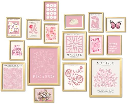 ANERZA 16 PCS Pink Wall Art Decor, Matisse Gallery Wall Prints for Bedroom, Light Pink Posters for Room Aesthetic, Collage Kit Pictures for Living Room, Teen Girls Dorm Home Artwork by ANERZA
